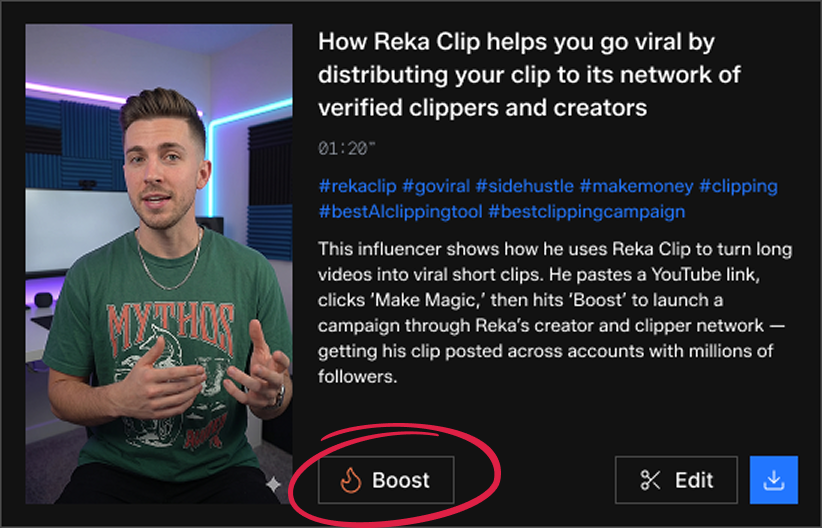 Choose a clip to boost